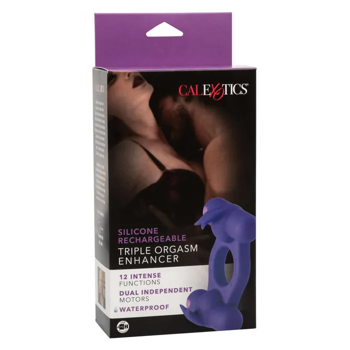 California Exotic Novelties Male Sex Toys Silicone Rechargeable Triple Orgasm Enhancer Couples Cock Ring Purple