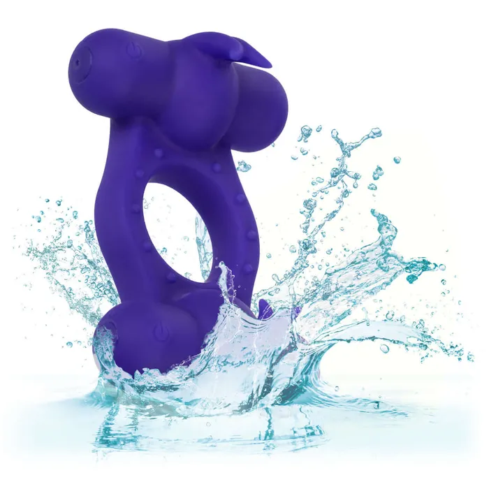 California Exotic Novelties Male Sex Toys Silicone Rechargeable Triple Orgasm Enhancer Couples Cock Ring Purple
