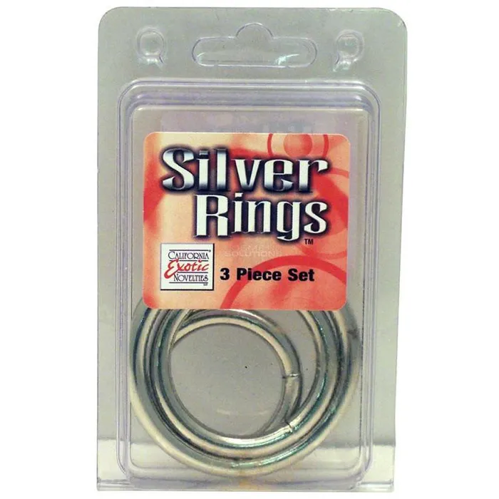 California Exotics Male Sex Toys Silver Cock Ring 3 Piece Set