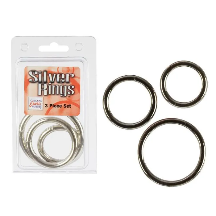 California Exotics Male Sex Toys Silver Cock Ring 3 Piece Set